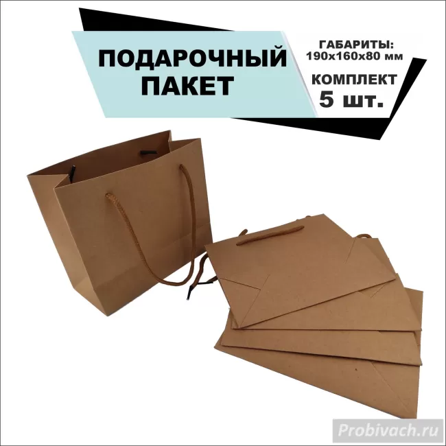 Пакет бумажный NN бесцветный 5 шт 19*16*8 cm
